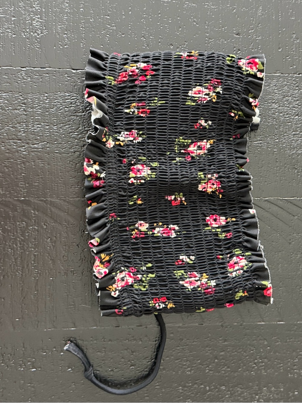 Black Floral Smocked Ruffle Tube Top Bikini